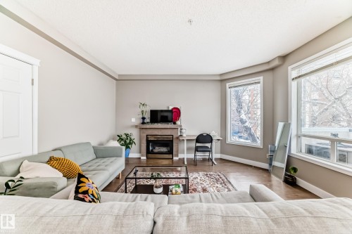203 8108 109 Street, Edmonton, AB - Indoor Photo Showing Living Room With Fireplace