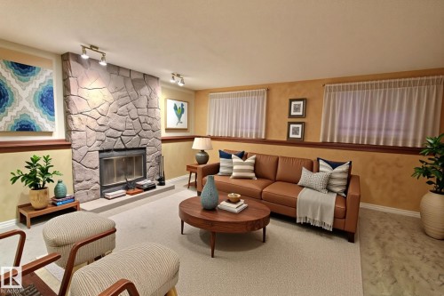 14608 29A Street, Edmonton, AB - Indoor Photo Showing Living Room With Fireplace