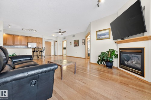 418 200 Bethel Drive, Sherwood Park, AB - Indoor Photo Showing Living Room With Fireplace