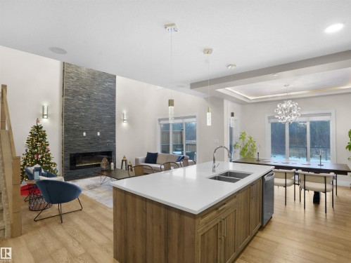 6419 175 Avenue, Edmonton, AB - Indoor Photo Showing Kitchen With Fireplace With Double Sink