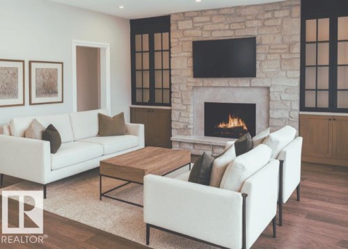 149 Eastgate Way, St. Albert, AB - Indoor Photo Showing Living Room With Fireplace