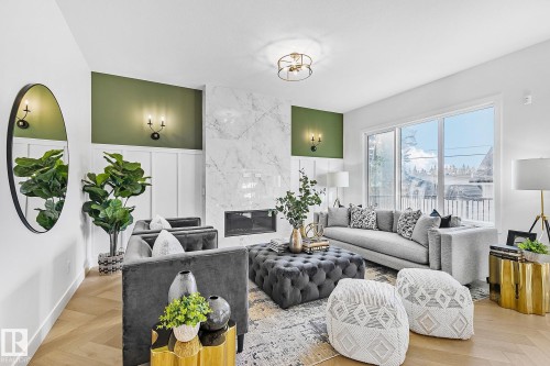 10404 70 Street, Edmonton, AB - Indoor Photo Showing Living Room With Fireplace