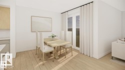 Dining area featuring wood tiled floors and baseboards - 