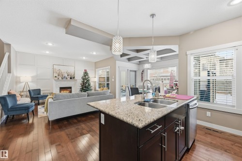 2292 Warry Loop, Edmonton, AB - Indoor Photo Showing Kitchen With Fireplace With Double Sink