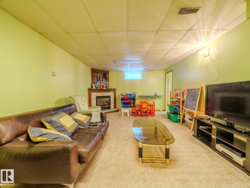 15212 60 Street, Edmonton, AB - Indoor Photo Showing Basement With Fireplace