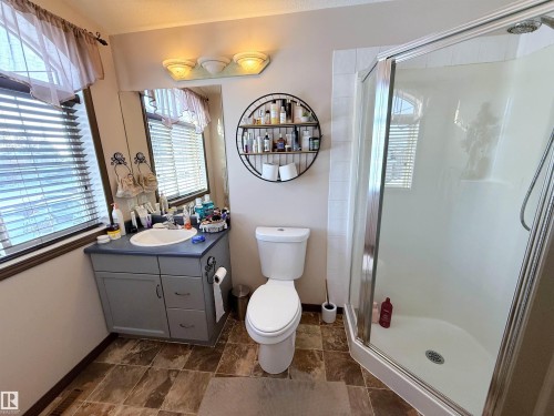 Bathroom featuring a stall shower, vanity, and plenty of natural light - 62 Willowby Close, Stony Plain, AB - Indoor Photo Showing Bathroom