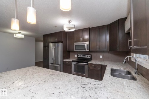 102 2203 44 Avenue, Edmonton, AB - Indoor Photo Showing Kitchen With Stainless Steel Kitchen With Double Sink With Upgraded Kitchen