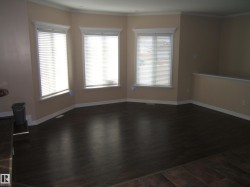 Unfurnished living room featuring crown molding and dark wood-style floors - 