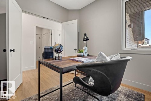 Office area featuring light wood-type flooring - 24 Grayson Green, Stony Plain, AB - Indoor Photo Showing Office