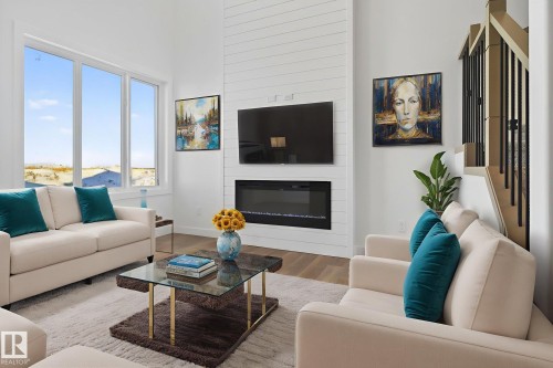 155 Pierwyck Loop, Spruce Grove, AB - Indoor Photo Showing Living Room With Fireplace