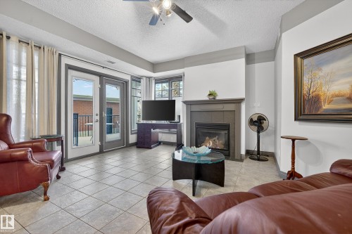 102 9803 96A Street, Edmonton, AB - Indoor Photo Showing Living Room With Fireplace