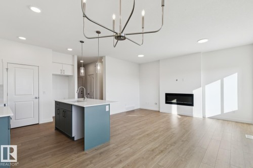19043 20 Avenue, Edmonton, AB - Indoor Photo Showing Kitchen With Fireplace