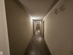 Hallway featuring dark wood-style floors and a textured ceiling - 