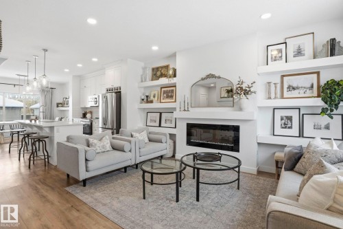 74 Garneau Gate, Spruce Grove, AB - Indoor Photo Showing Living Room With Fireplace