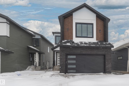 Contemporary house with stone siding and an attached garage - 43 Eldridge Point(E), St. Albert, AB - Outdoor