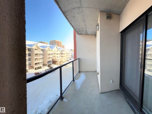 View of balcony with access from the living room and bedroom. - 405 10319 111 Street, Edmonton, AB - Outdoor With Exterior