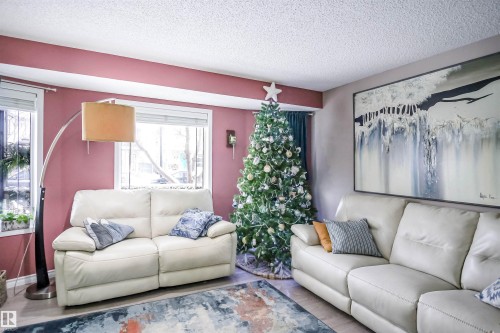 Living area featuring a textured ceiling - 5836 204 Street, Edmonton, AB - Indoor Photo Showing Living Room