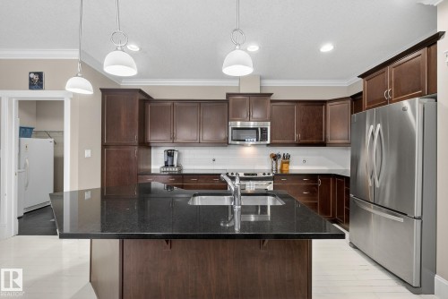63 7293 South Terwillegar Drive, Edmonton, AB - Indoor Photo Showing Kitchen With Double Sink With Upgraded Kitchen