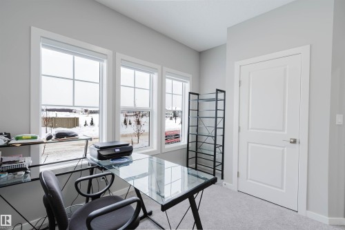 Office space featuring light colored carpet and baseboards  View of the lake - 343 Edgemont Drive, Edmonton, AB - Indoor Photo Showing Office
