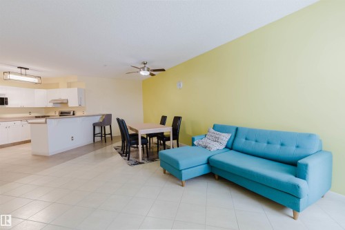 Living room with ceiling fan - 406 9120 156 Street, Edmonton, AB - Indoor