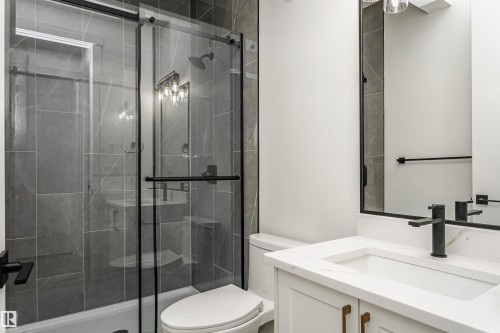 Bathroom featuring vanity and a shower stall - 220 Edgemont Green Green, Edmonton, AB - Indoor Photo Showing Bathroom