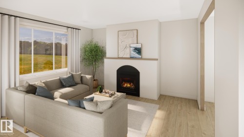 8 Darby Crescent, Spruce Grove, AB - Indoor Photo Showing Living Room With Fireplace