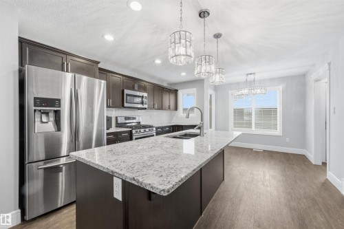 281 Desrochers Boulevard Sw, Edmonton, AB - Indoor Photo Showing Kitchen With Double Sink With Upgraded Kitchen