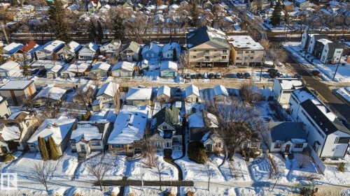 Snowy aerial view featuring a residential view - 11515 101 Street, Edmonton, AB - Outdoor With View