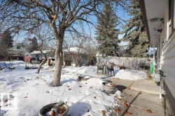 Yard layered in snow featuring a patio and a fenced backyard - 