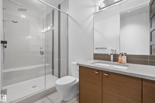 Full bath with vanity and a stall shower - 9415 144 Street, Edmonton, AB - Indoor Photo Showing Bathroom