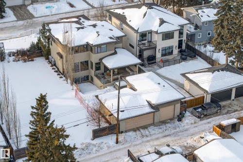 Snowy aerial view with a residential view - 9415 144 Street, Edmonton, AB - Outdoor