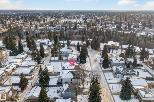 Snowy aerial view with a residential view - 9415 144 Street, Edmonton, AB - Outdoor With View