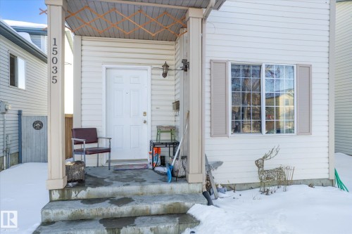 View of snow covered property entrance - 15035 133 Street, Edmonton, AB - Outdoor With Exterior