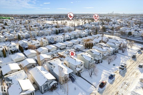Snowy aerial view with a residential view - 15035 133 Street, Edmonton, AB - Outdoor With View