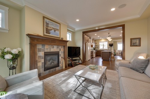 10810 74 Avenue, Edmonton, AB - Indoor Photo Showing Living Room With Fireplace