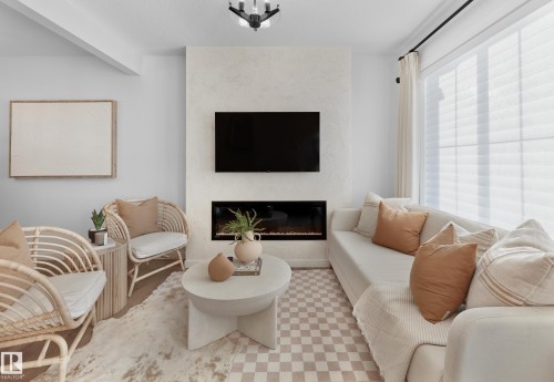 427 Aster Drive, Edmonton, AB - Indoor Photo Showing Living Room With Fireplace