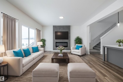 656 Kinglet Boulevard, Edmonton, AB - Indoor Photo Showing Living Room With Fireplace