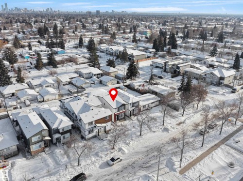 Snowy aerial view with a skyline view - 10913 159 Street, Edmonton, AB - Outdoor With View