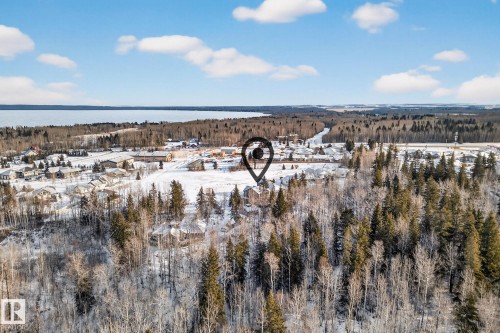 Aerial view of property's location with a large body of water and a heavily wooded area - 132 Heron Point Close, Rural Wetaskiwin County, AB - Outdoor With View
