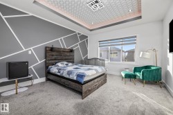 Bedroom featuring a raised ceiling and carpet - 