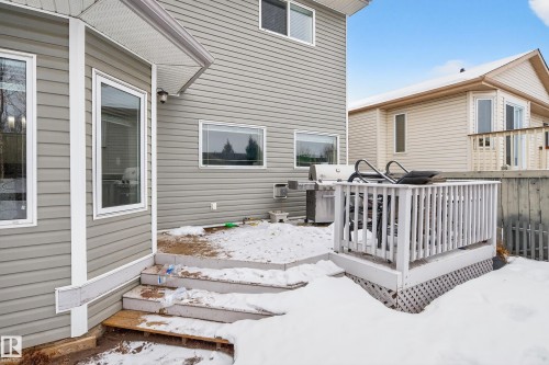 Snow covered deck with grilling area - 24 Olmstead Court, St. Albert, AB - Outdoor With Exterior