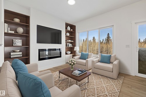 4184 Kinglet Drive, Edmonton, AB - Indoor Photo Showing Living Room With Fireplace