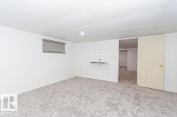 Finished basement featuring light colored carpet and a drop ceiling - 