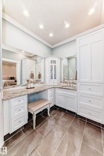 Full bathroom with vanity, crown molding, recessed lighting, and ensuite bath - 6 Wade Avenue, Leduc, AB - Indoor