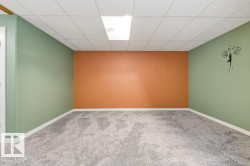 Empty room with a paneled ceiling and carpet - 