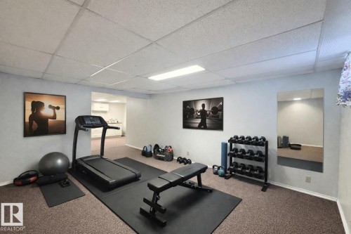 Exercise area with a paneled ceiling - 2112 104B Street, Edmonton, AB - Indoor Photo Showing Gym Room