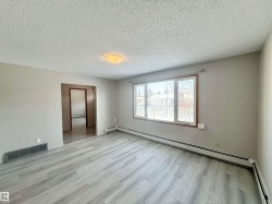 Spare room with a baseboard radiator, a textured ceiling, and light wood-style floors - 
