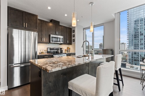 1107 10238 103 Street, Edmonton, AB - Indoor Photo Showing Kitchen With Stainless Steel Kitchen With Upgraded Kitchen