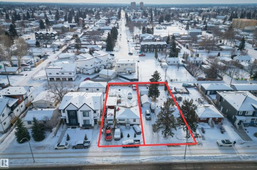 Snowy aerial view featuring property parcel outlined - 15401 95 Avenue, Edmonton, AB - Outdoor With View