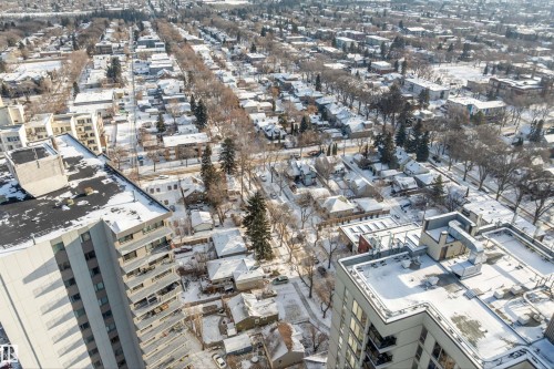 View of snowy aerial view - 10124 88 Avenue, Edmonton, AB - Outdoor